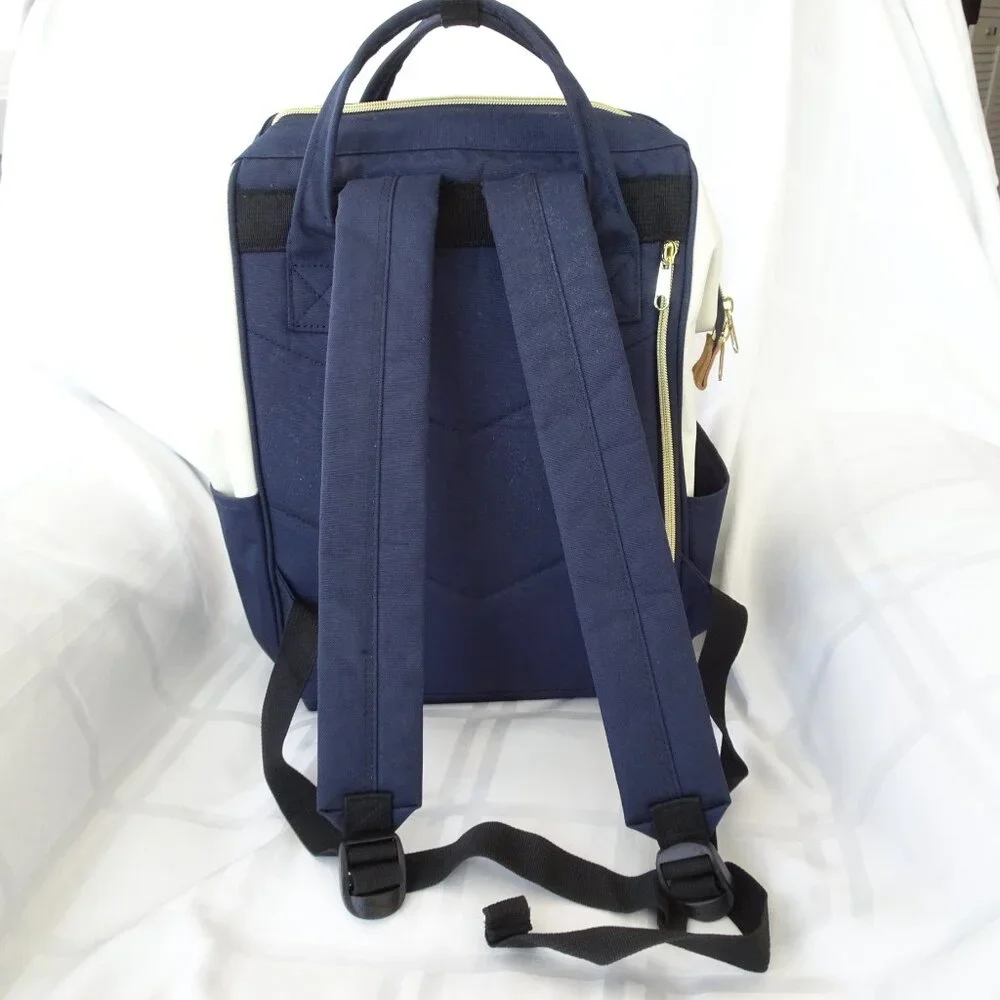 Himawari‎ Red, White & Blue Canvas Laptop Backpack USB Port Inner Pockets